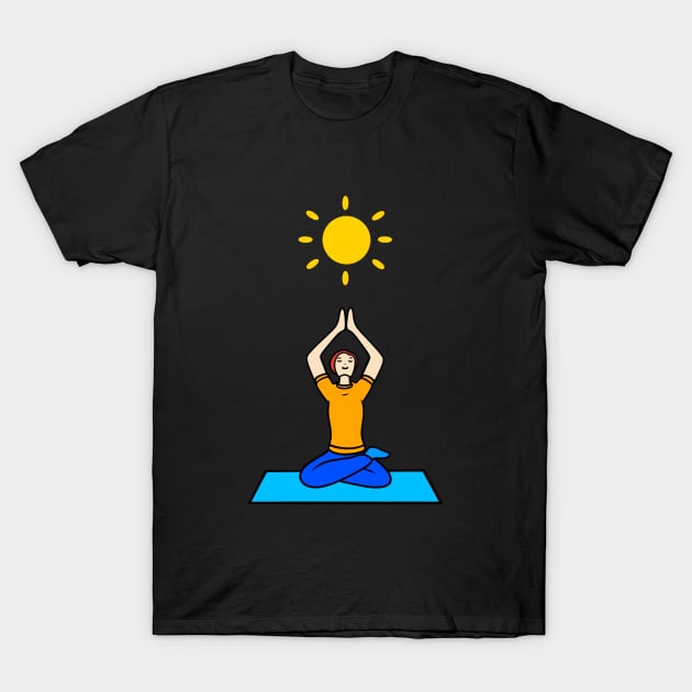 Pretty cartoon yoga woman spiritual pose T-Shirt by Andrew Hau